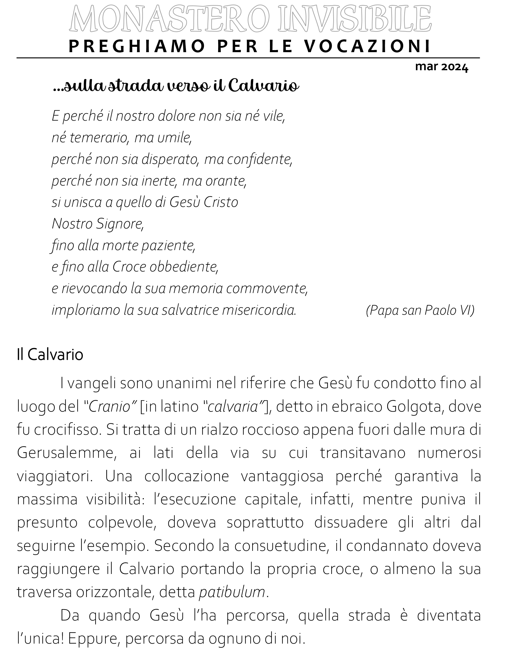 Monastero Invisibile - Marzo 2024